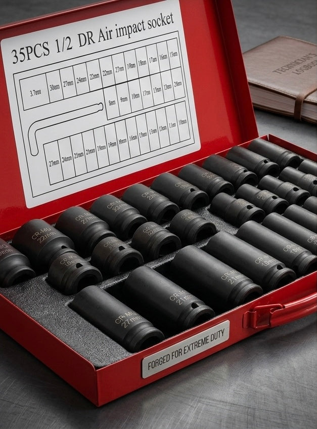 Set Profesional 35 Piese: Capete Tubulare de Impact 1/2"