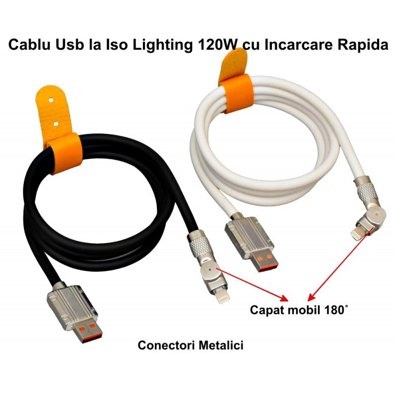 Cablu Super Fast 120W USB – iPhone Lightning (iOS) – Alb/Negru / CA-8832