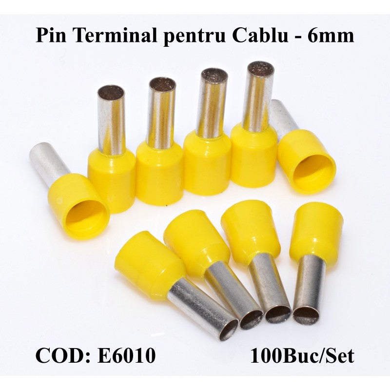 Pin Terminal de Cablu E6010 Galben, 100Buc/Set