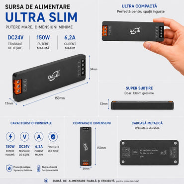 Sursa Alimentare LED 24V 150W 6,2A Ultra Slim 13mm