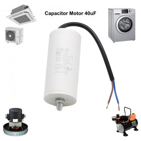 CONDENSATOR MOTOR CU SURUB SI FIRE - 40UF/450V