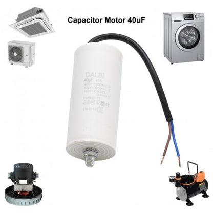 CONDENSATOR MOTOR CU SURUB SI FIRE - 40UF/450V