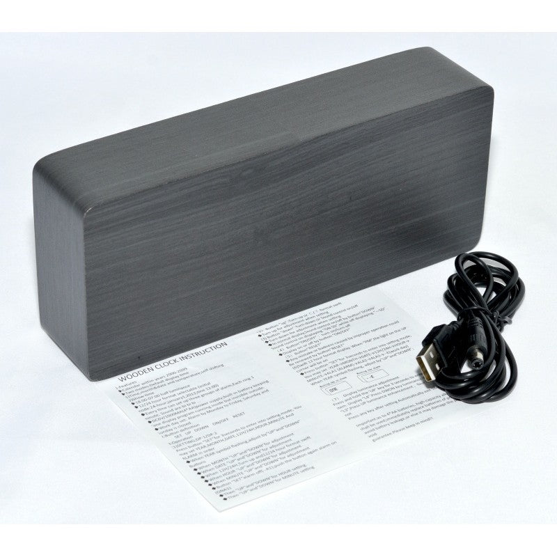 Ceas 1292 Mare, Lemn Negru-Led Rosu 21x9x4,8cm