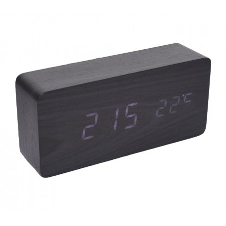 Ceas 1299 Lemn Negru si Led Alb, 15x7x4cm