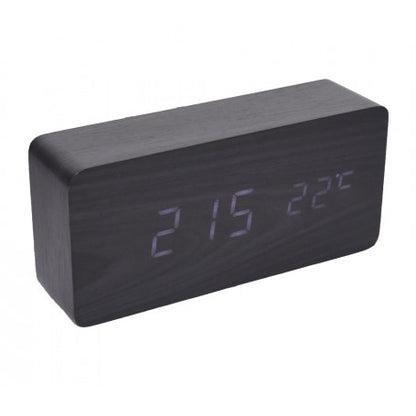 Ceas 1299 Lemn Negru si Led Alb, 15x7x4cm