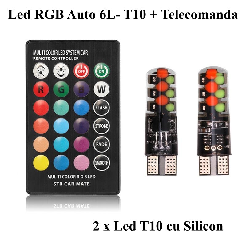 Led Auto T10 RGB 12V-5W cu Telecomanda