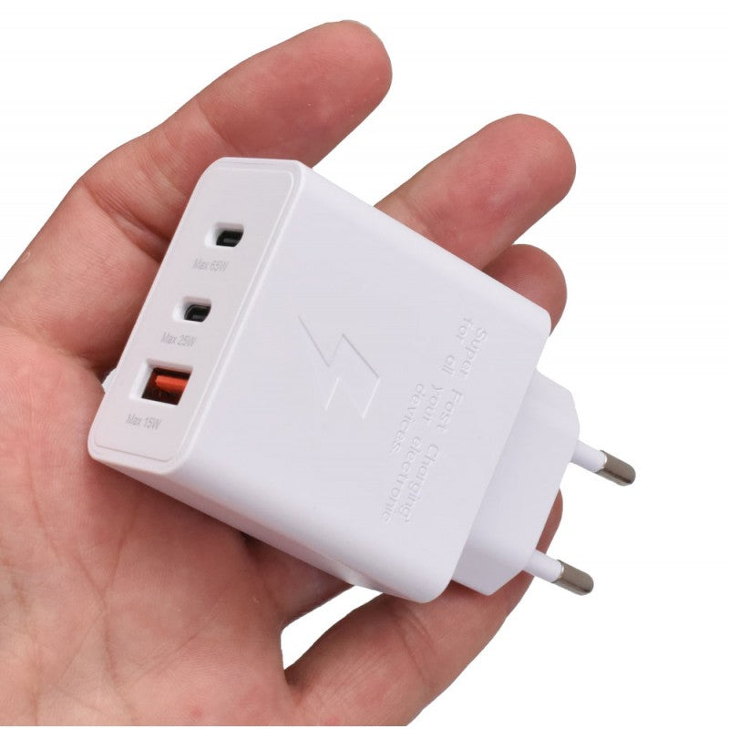 Incarcator Rapid 65W PD Trio, 2 x Tip C + Usb 2.0