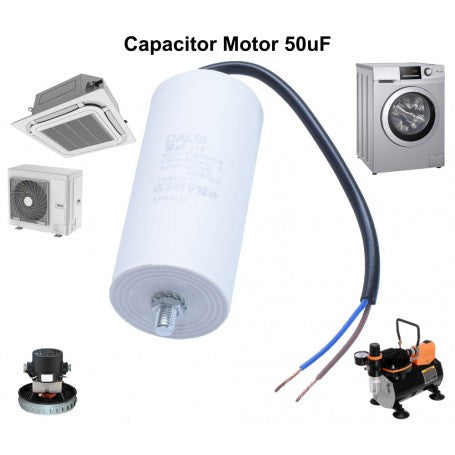 CONDENSATOR MOTOR CU SURUB SI FIRE - 50UF / 450V
