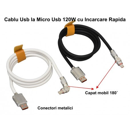 Cablu Super Fast 120W USB – Micro USB V8 – Alb/Negru / CA-8831