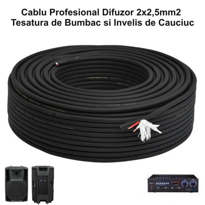Cablu Audio Prof Rotund 2x2,5mm cu Bumbac / 8mm - 100m/Rol