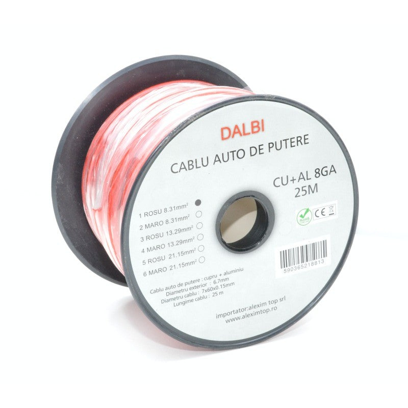 Cablu Auto de Putere Rosu CU+AL 8GA 6,7mm, 25m/Rola