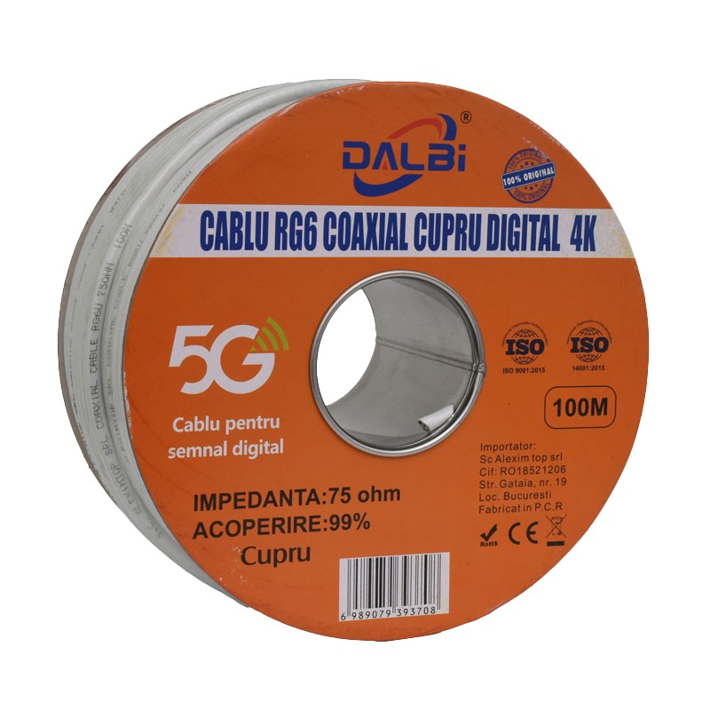 Cablu Coaxial TV UHD 4K DIGITAL - RG6 Cupru - 100m/Rol