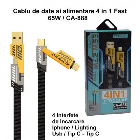 Cablu de Date 4 în 1 Super Fast – PD 27W, USB 65W, iPhone – 1,2m / CA-888