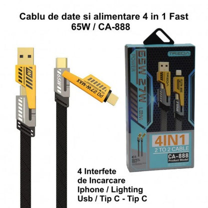Cablu de Date 4 în 1 Super Fast – PD 27W, USB 65W, iPhone – 1,2m / CA-888