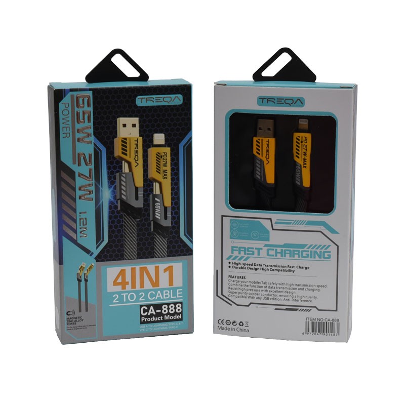 Cablu de Date 4 în 1 Super Fast – PD 27W, USB 65W, iPhone – 1,2m / CA-888