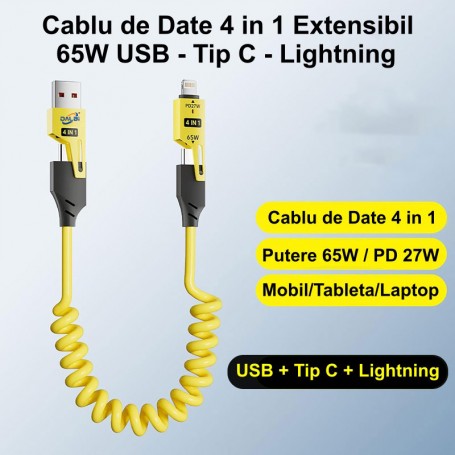 Cablu de Date Extensibil 4 în 1 – PD Fast 27W / Type-C – USB – iPhone / CA-894