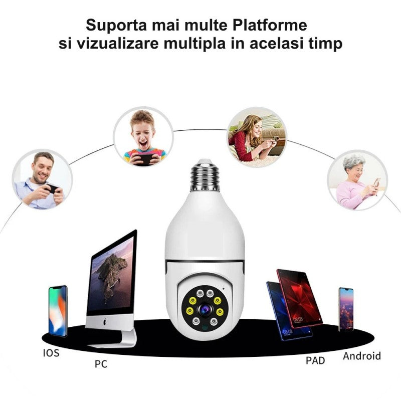 Camera de Supraveghere cu IP, PTZ 360˚si Wi-fi - E27 / V380 Pro