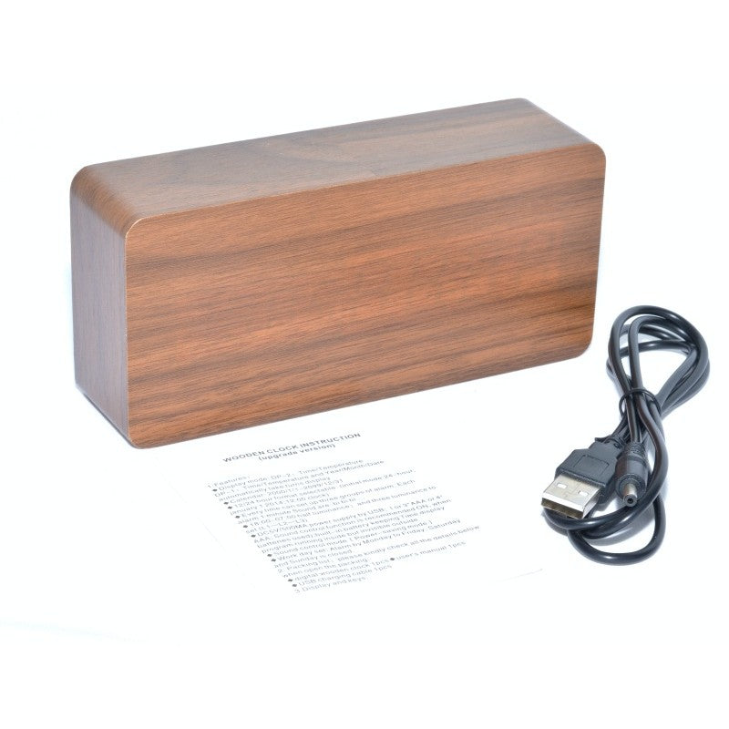 Ceas 1299 Lemn Maro cu Led Verde, 15x7x4cm