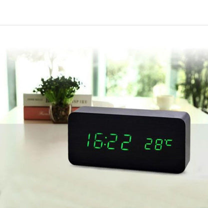 Ceas 1299 Lemn Negru si Led Verde, 15x7x4cm