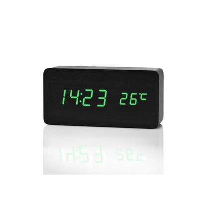 Ceas 1299 Lemn Negru si Led Verde, 15x7x4cm