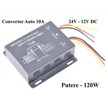 Convertor Auto de Tensiune 24V-12V DC/10A