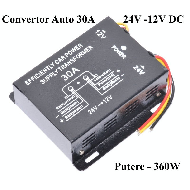 Convertor Auto de Tensiune 24V-12V DC/30A