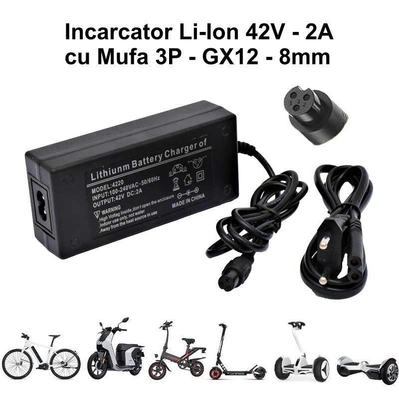 Incarcator Li-ion 42V-2A cu Mufa GX12 - 3P / 8mm