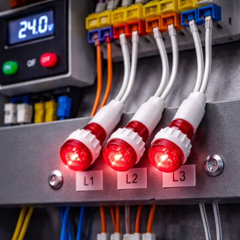 Indicator LED Rosu 24V DC Panou 9,5mm cu Fire 20Cm, Set 10 Bucati
