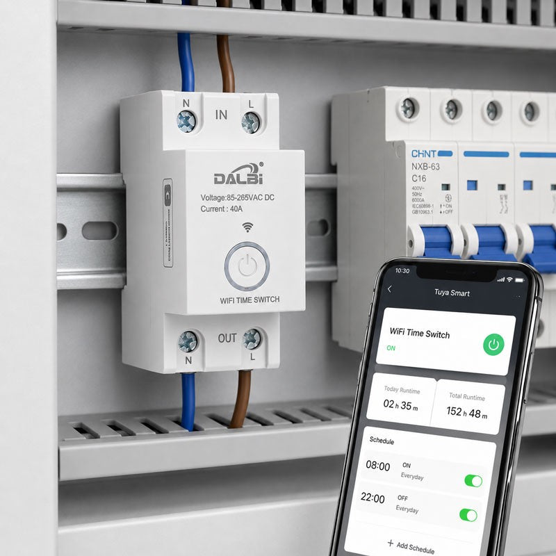 Intrerupator Temporizator WiFi Smart Tuya 40A pe Sina DIN