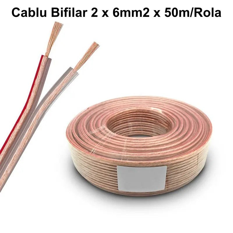 Cablu Difuzor Bifilar Transparent 2 x 6 / 50m/rol