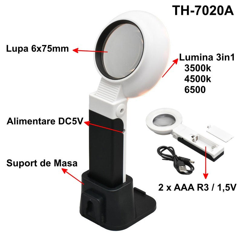 Lupa de Marit 16x50mm cu Lumina, Suport si Alimentare / TH-7020A