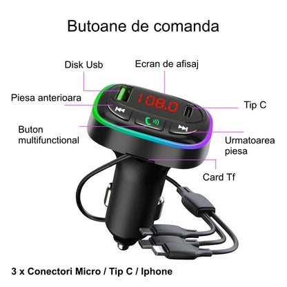 Modulator FM Auto cu Bluetooth 5.0 / MP3 Player Multifunctional HM15