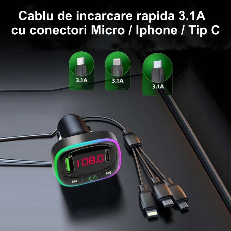Modulator FM Auto cu Bluetooth 5.0 / MP3 Player Multifunctional HM15