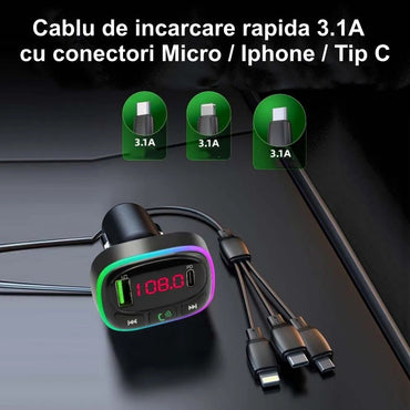 Modulator FM Auto cu Bluetooth 5.0 / MP3 Player Multifunctional HM15