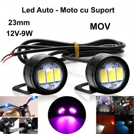 Led Auto 23mm cu Suport / 12V - 9W / MOV, 2 Buc/Set