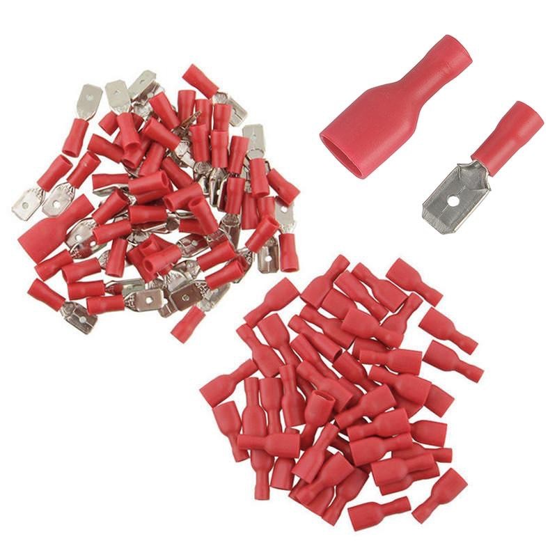 Papuci Auto Terminali Izolati - Rosu / 6,3mm M+T 100buc/set