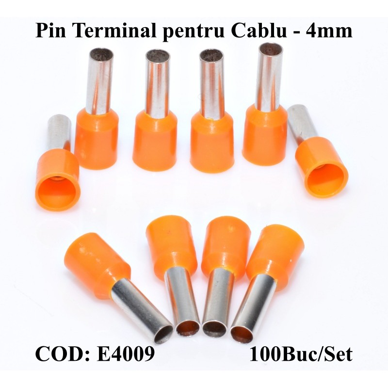 Pin Terminal de Cablu E4009 Portocaliu, 100Buc/Set