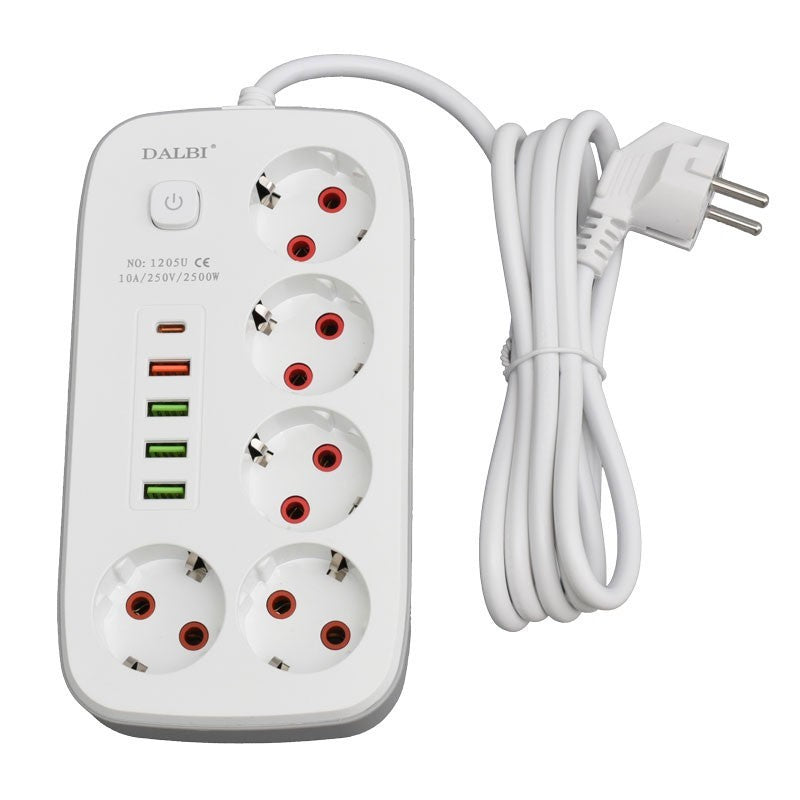 Prelungitor Multifunctional 5 prize - 2m cu 4 x USB 2,1A - PD si Intrerupator