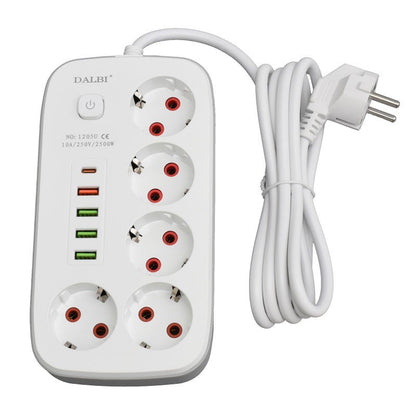 Prelungitor Multifunctional 5 prize - 2m cu 4 x USB 2,1A - PD si Intrerupator
