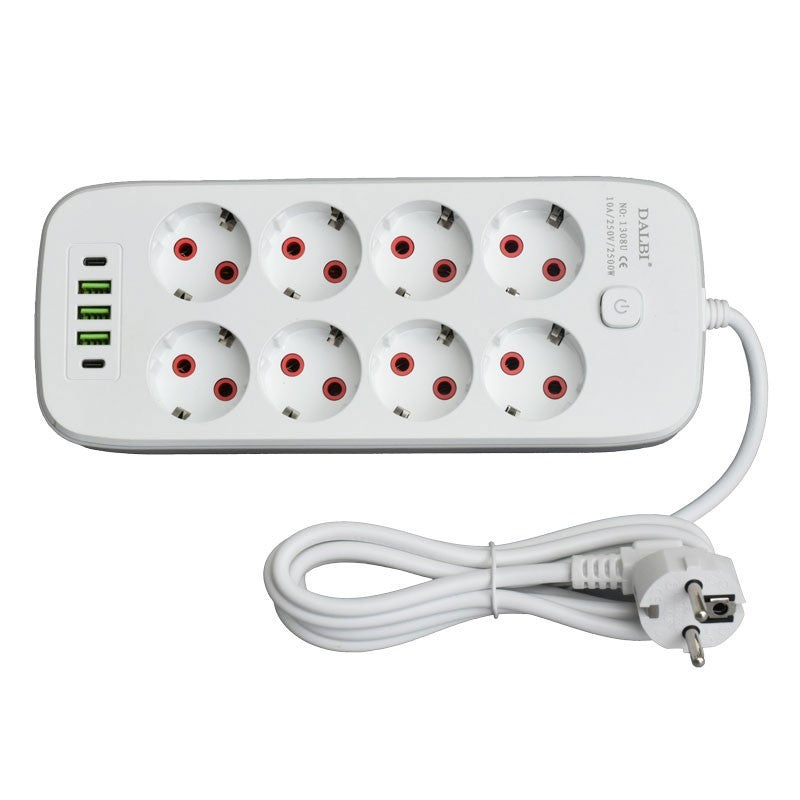 Prelungitor Multifunctional 8 prize - 2m cu 3 x USB 2,1A - 2 x PD si Intrerupator