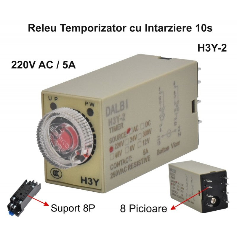 Releu de Timp H3Y-2 Mini cu Intarziere 10S / 220VAC - 8P