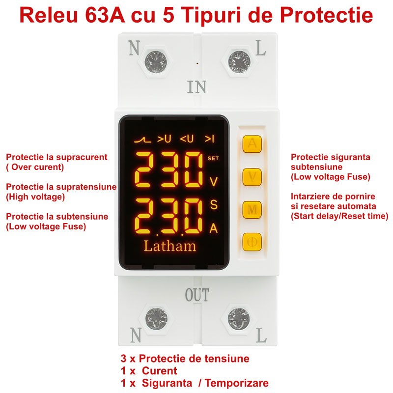 Releu Electronic de Protectie reglabil 1-63A la Supratensiune, Subtensiune si Supracurent Dalbi AVR-63