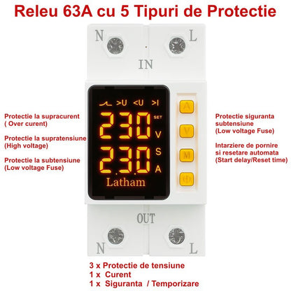 Releu Electronic de Protectie reglabil 1-63A la Supratensiune, Subtensiune si Supracurent Dalbi AVR-63