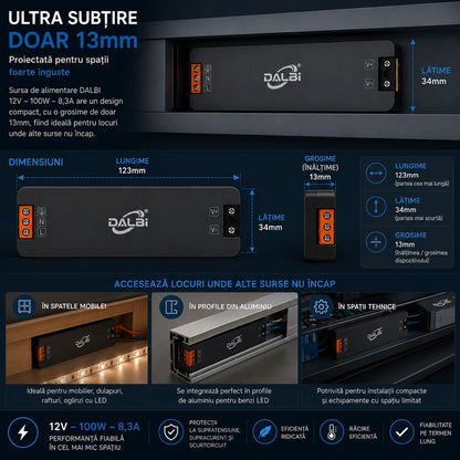 Sursa Alimentare LED 12V 100W 8.3A Ultra Slim 13mm