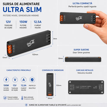 Sursa Alimentare LED 12V 150W 12.5A Ultra Slim 13mm