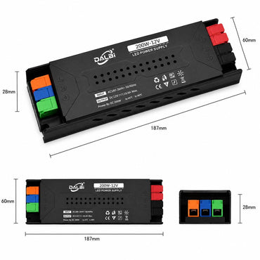 Sursa Alimentare LED 12V 200W 16.6A Slim cu Conectare Rapida Push-In