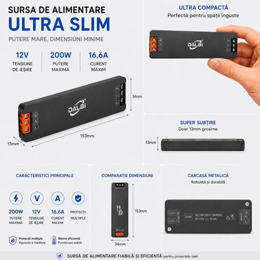Sursa Alimentare LED 12V 200W 16.6A Ultra Slim 13mm