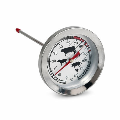 Termometru Metalic Analog cu Tija 0–120 grade Celsius pentru Gratar, Cuptor si Afumatoare - HoReCa