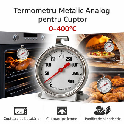 Termometru Metalic Analog pentru Cuptor 0–400 grade Celsius – Masurare Temperatura Aer