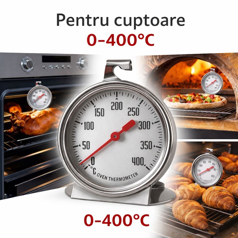 Termometru Metalic Analog pentru Cuptor 0–400 grade Celsius – Masurare Temperatura Aer